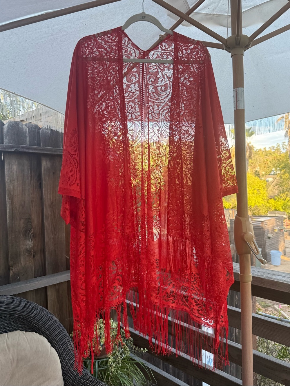 Coral Floral Lace Fringe Boho Kimono / Duster Cardigan